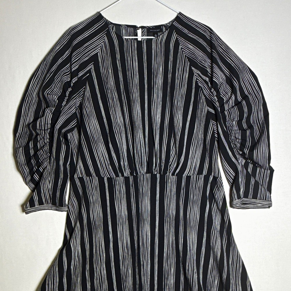 Who What Wear Striped A-Line Mini Dress Size L Black White Minimalist Modern